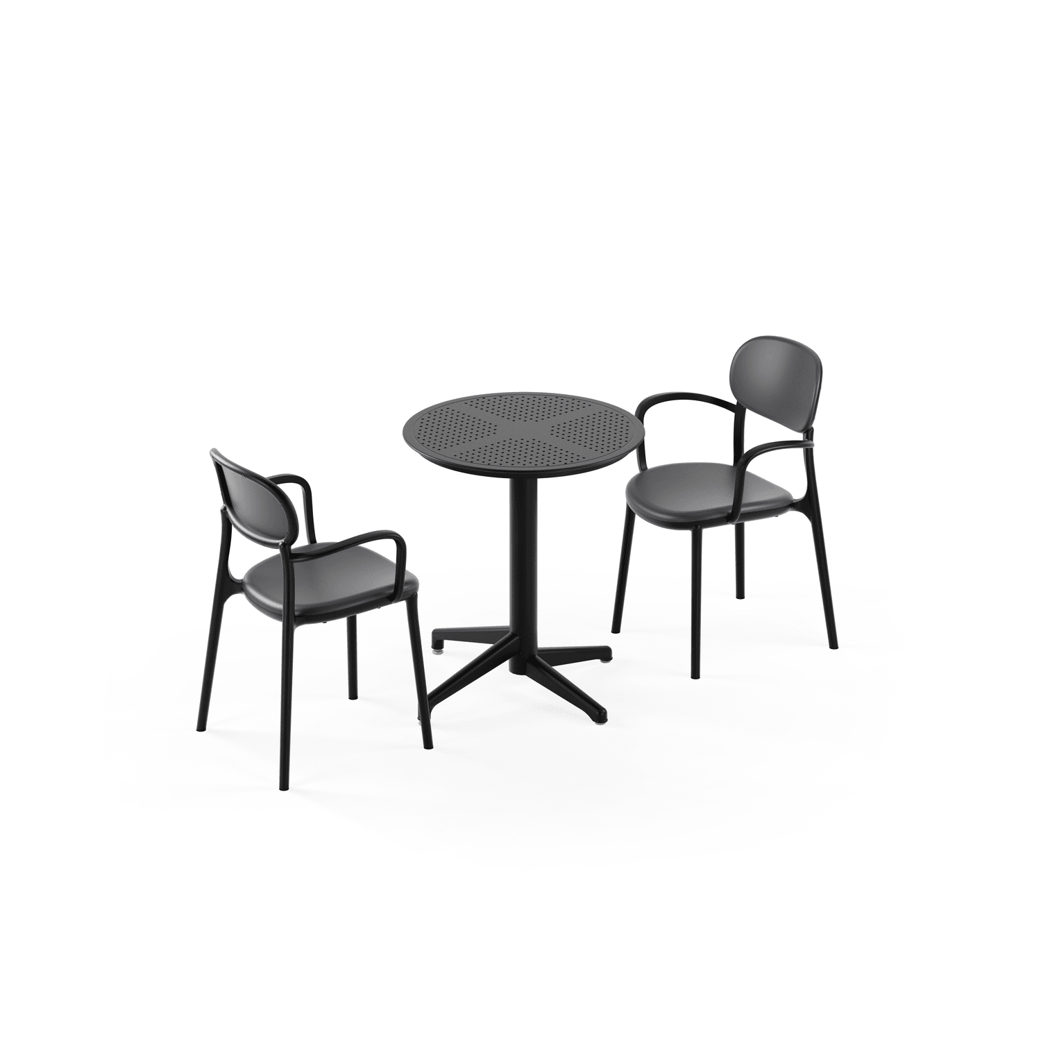 Siyah 2 Kişilik Dış Mekan Bahçe  Otel Masa Sandalye Takımı 60 cm Yuvarlak