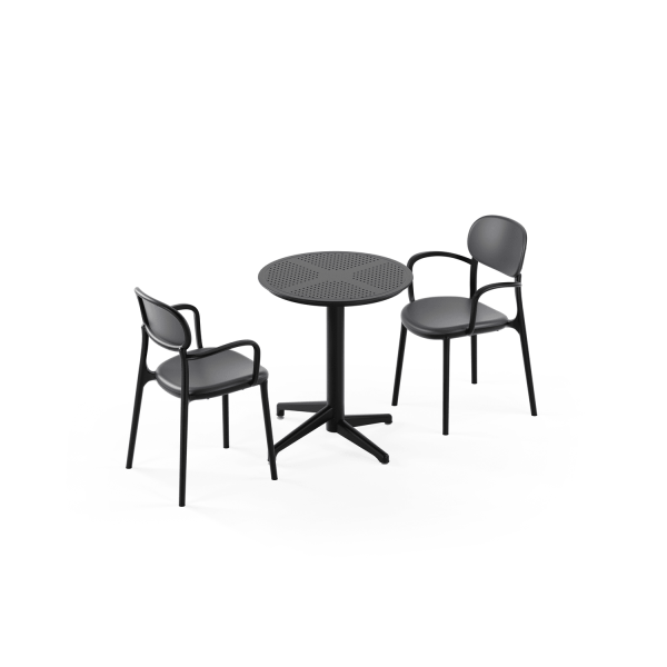 Siyah 2 Kişilik Dış Mekan Bahçe  Otel Masa Sandalye Takımı 60 cm Yuvarlak