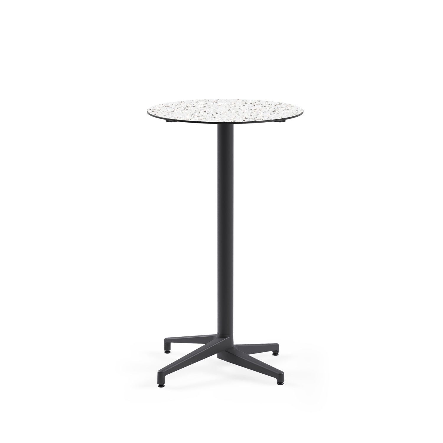 Compact Paslanmaz Bar Masası – Terrazzo Mermer Desenli Laminat, Antrasit Gri Ayak, 70 cm Yuvarlak, Dış Mekan Bahçe ve Kafe İçin Dayanıklı