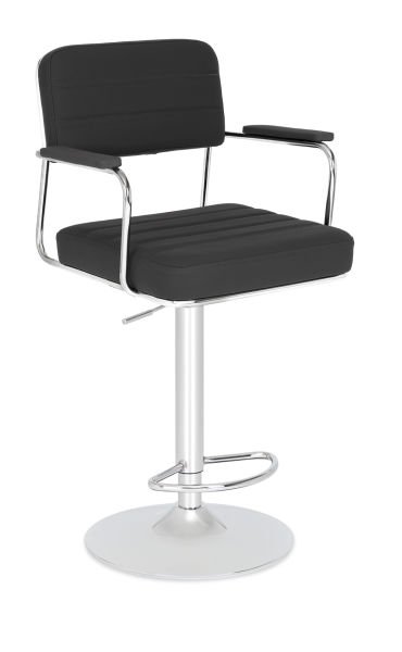 REX Siyah Deri Mutfak Bar Sandalyesi - Metal Krom Ayaklı, Ergonomik, Şık ve Dayanıklı Bar Sandalyesi, Otel, Restoran ve Cafe İçin İdeal Model