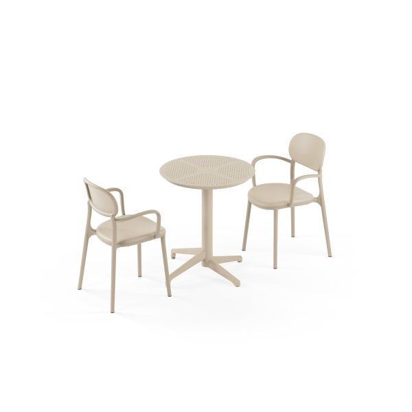 Bej 2 Kişilik Bahçe Masa Sandalye Takımı – Yuvarlak 60 cm Masa İç Ve Dış Mekan Sati