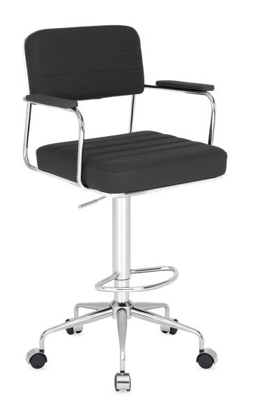 Rex Siyah Deri Tekerlekli Yüksek Boy Bar Sandalyesi - Metal Krom, Ergonomik, Şık ve Dayanıklı, Yüksek Masa, Resepsiyon, Kasiyer İçin İdeal, Ücretsiz Kargo