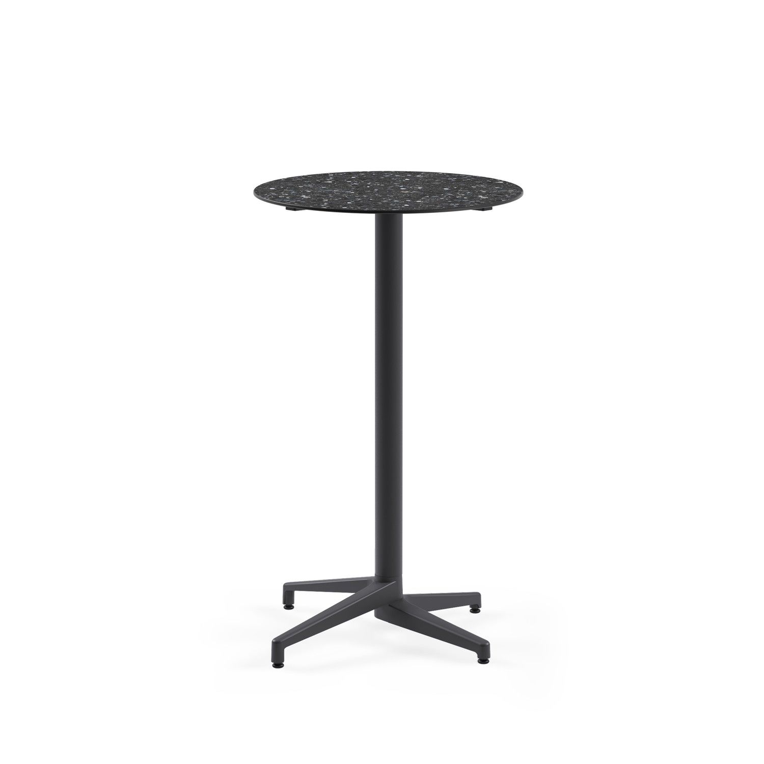 Compact Paslanmaz Cafe Bar Masası - Yuvarlak 70 cm Çap, Terrazzo Mermer Desenli Laminat, Dış Mekan & İç Mekan Kullanımı, Antrasit Gri Ayaklı