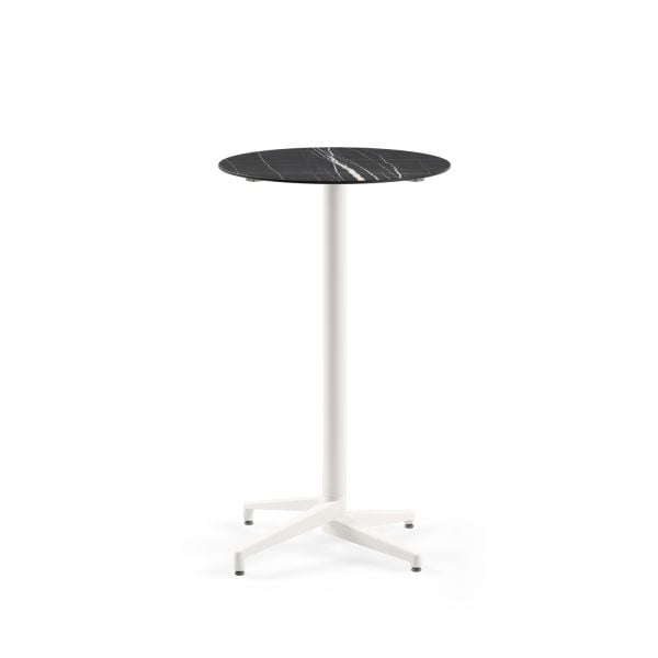 Compact Paslanmaz Bistro Bar Masa - 70 cm Beyaz Yuvarlak Mermer Desenli Laminat Üst - Dış Mekan & İç Mekan Kullanımına Uygun