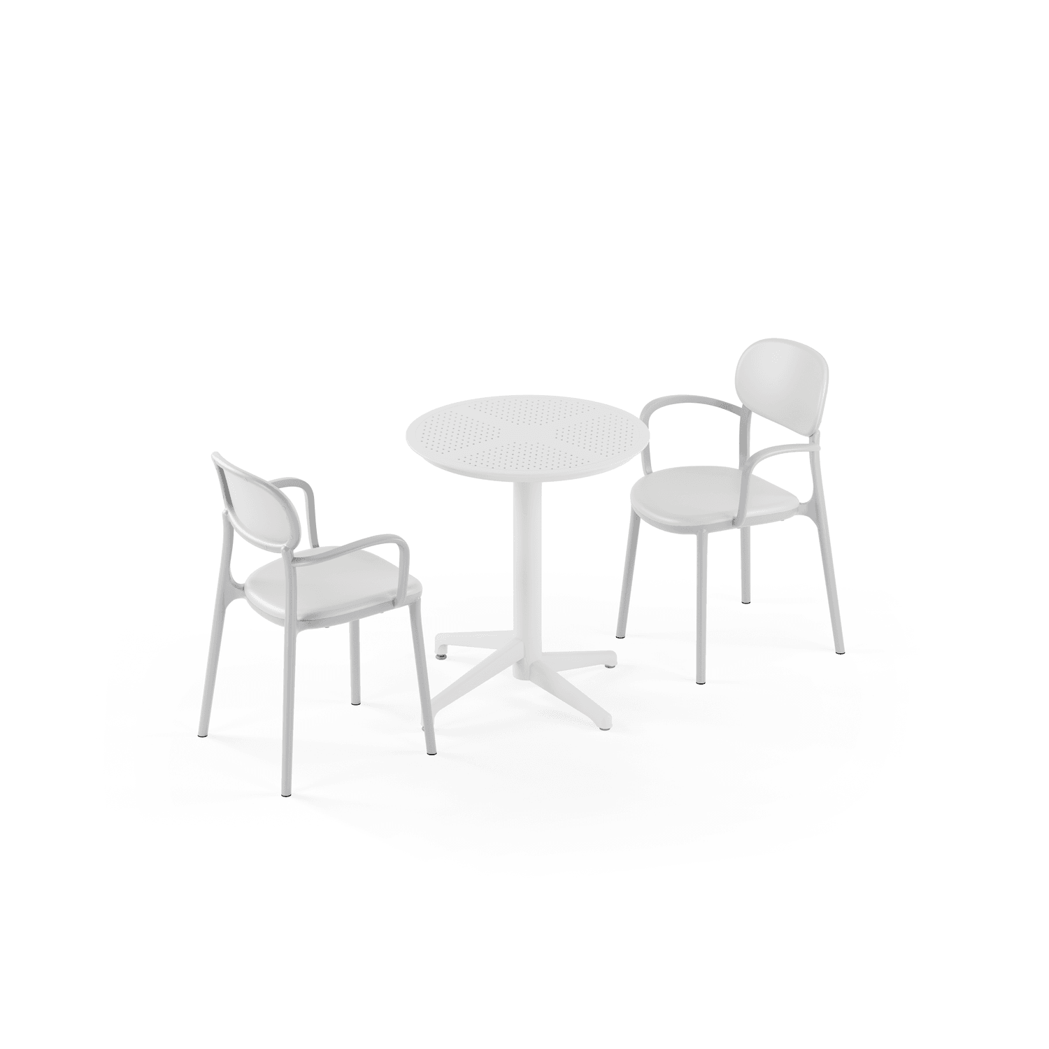 Yuvarlak 2 Kişilik Dış Mekan Bahçe Masa Sandalye Takımı | 60 cm Sabit Masa & Kollu Sandalye