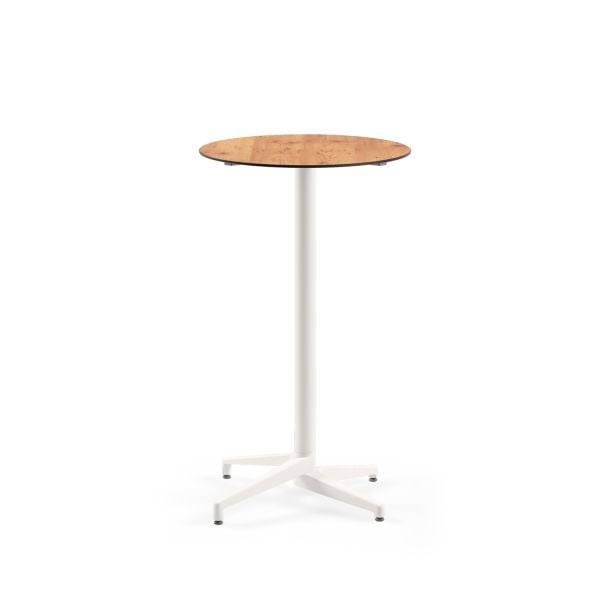 Compact Paslanmaz Mutfak Bar Masası 70 cm Yuvarlak Beyaz Ayaklı - Novecento Ahşap Laminat Desenli Dış Mekan Bahçe Bar Masası
