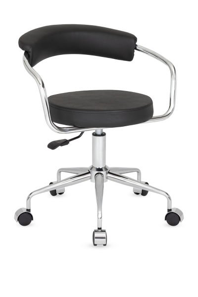 Nessa Küçük Ofis Çalışma Sandalyesi - Ergonomik, Tekerlekli, Amortisörlü, Silinebilir Siyah Deri ve Krom Ayaklı, Genç Odası ve Öğrenci Çalışma Sandalyesi | Ücretsiz Kargo