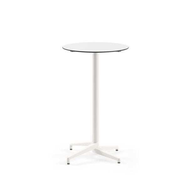 Compact Paslanmaz Yuvarlak Bar Masası - 70 cm Çap, 111 cm Yükseklik, Beyaz Laminat Üst Tabla, Bistro ve Bahçe Kullanımına Uygun