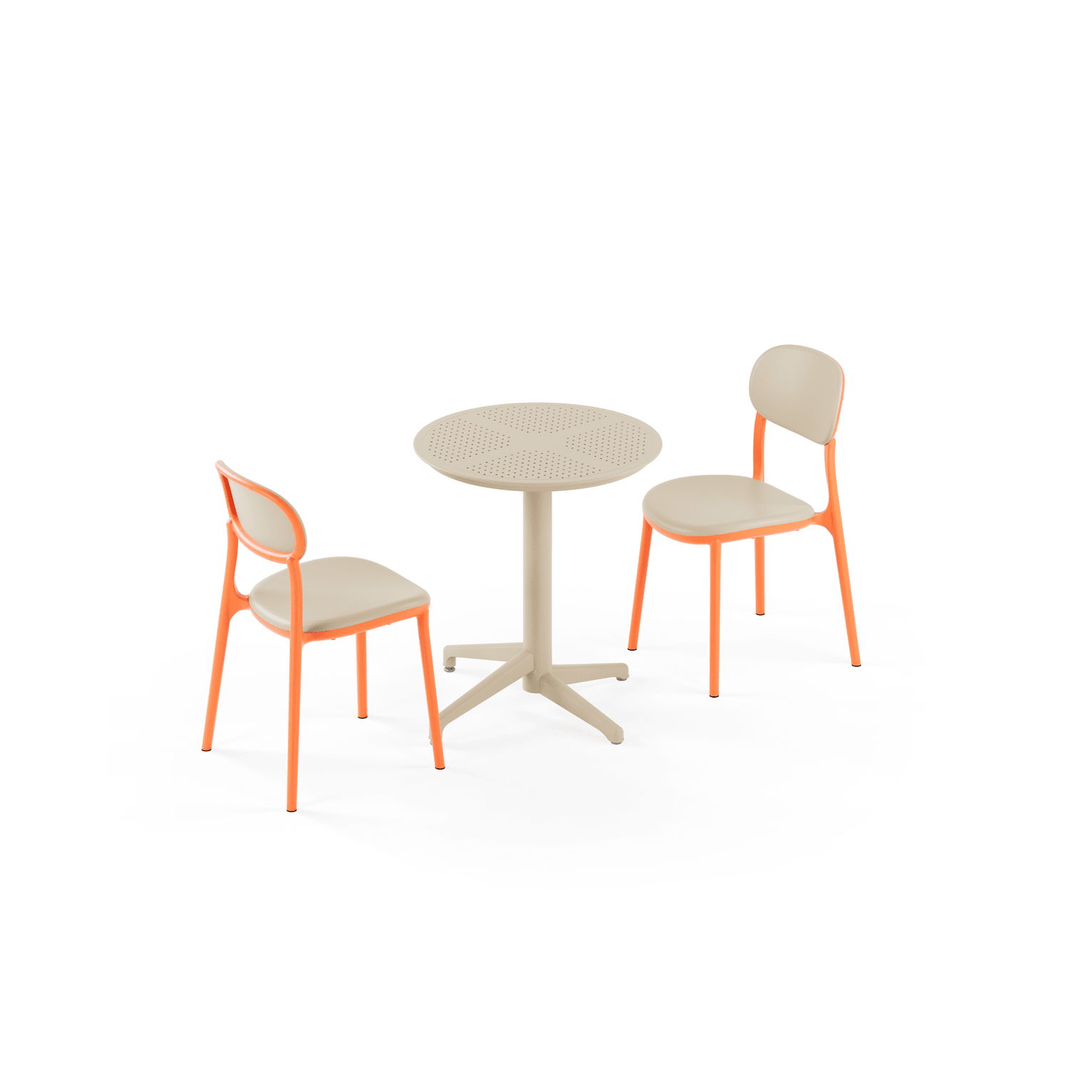 Bej Turuncu 2 Kişilik Katlanır Yuvarlak Bahçe Masa Sandalye Takımı | 60 cm Dış Mekan Cafe Balkon Teras Otel Kullanımı