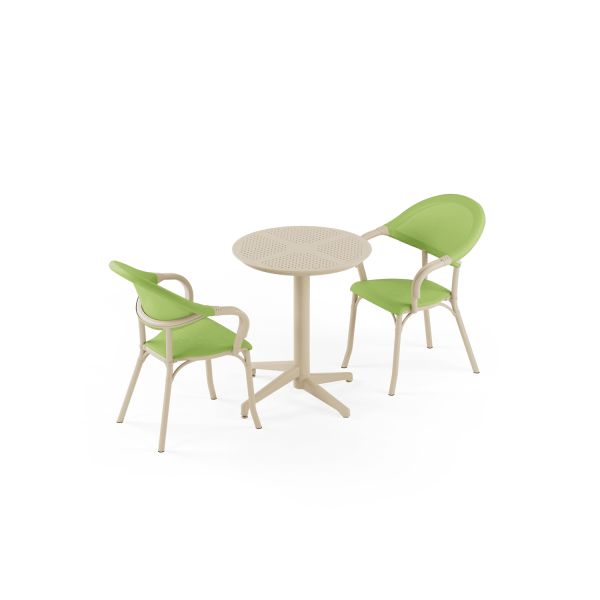 Bej Yeşil Fileli 2 Kişilik Bahçe Masa Sandalye Takımı 60 cm