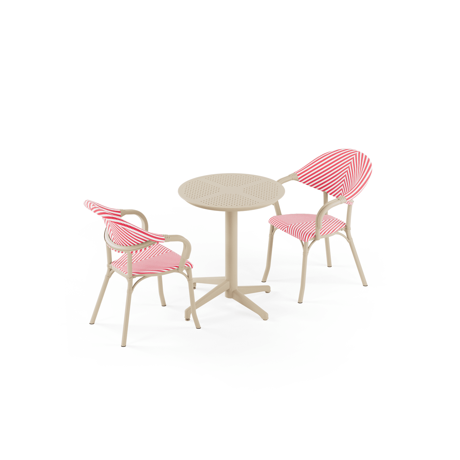 Bej Kırmızı Beyaz 2 Kişilik Bahçe Masa Sandalye Takımı 60 cm