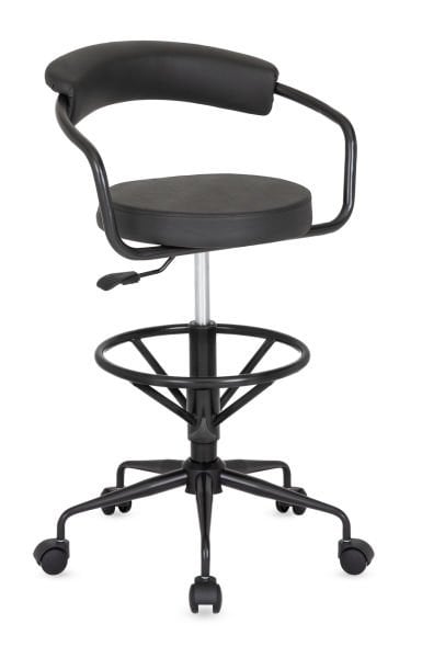 Nessa Bel Destekli Tekerlekli Siyah Bar Taburesi - Ergonomik Sırt Dayamalı, Metal Ayaklı, Silinebilir Siyah Deri, Yüksek Masa İçin