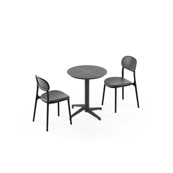 Antrasit 2 Kişilik Yuvarlak Bahçe Masa Sandalye Takımı | 60 cm Dış Mekan Masa Sandalye Seti Balkon Teras Cafe