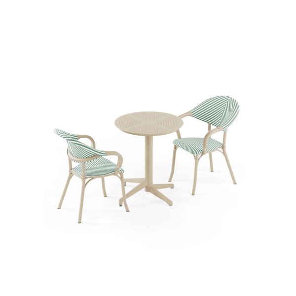 Bej Yeşil Beyaz 2 Kişilik Bahçe Masa Sandalye Takımı 60 cm