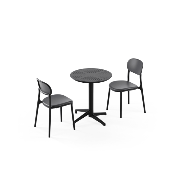 Siyah Yuvarlak Dış Mekan Bahçe Masa Sandalye Takımı 2 Kişilik | 60 cm Çap Sabit Masa | Otel, Restaurant, Cafe, Balkon, Teras İçin Dayanıklı Set