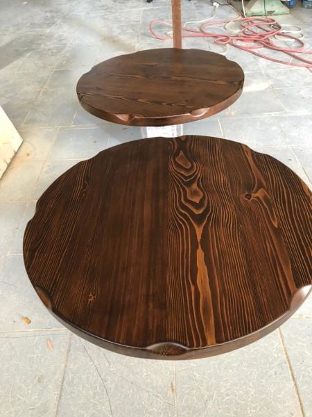 Ceviz Rengi Yuvarlak Kütük Ağaç Cafe Masa Üstü 70.cm