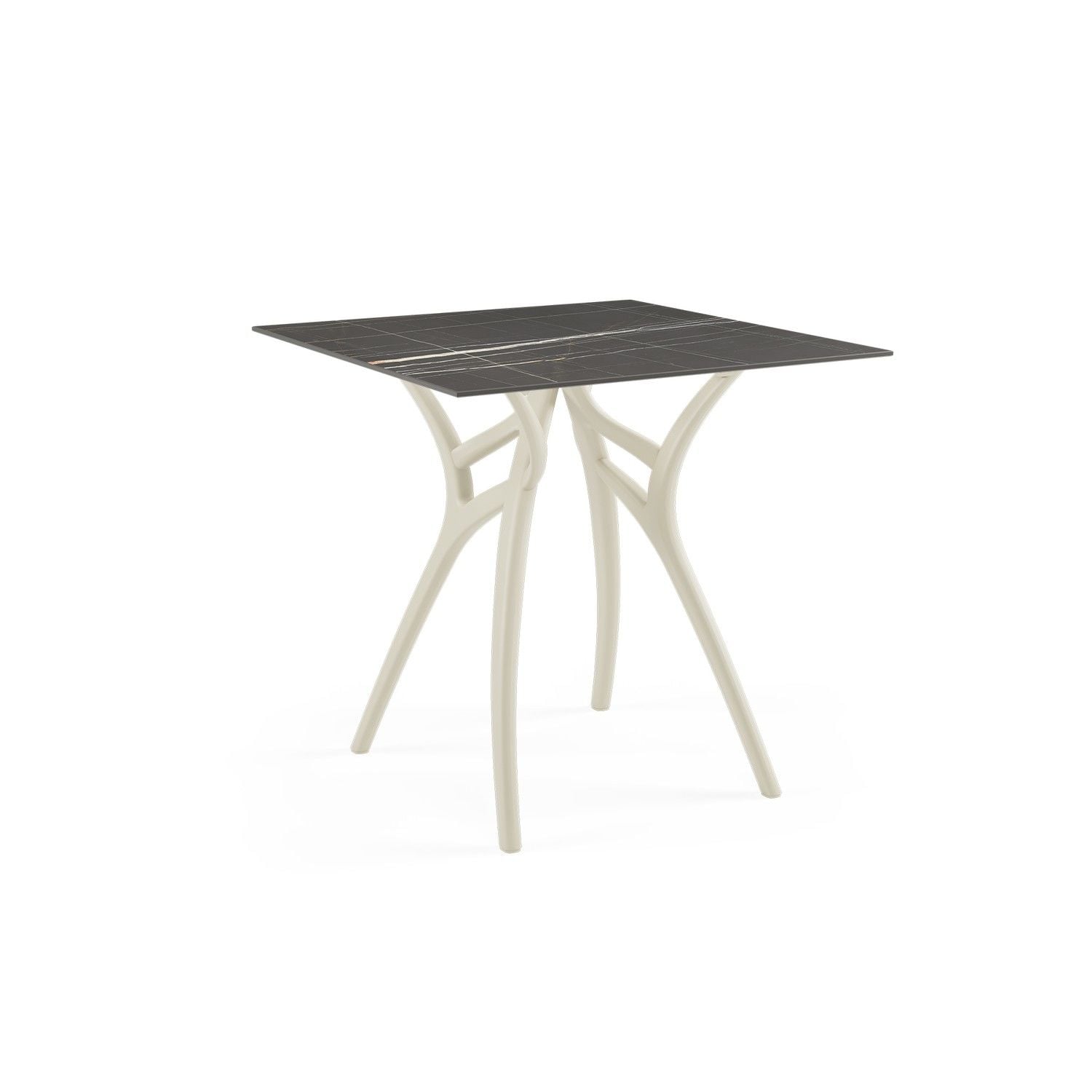 Bej Ayak Siyah Mermer Görünümlü Compact Bahçe Masası