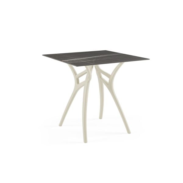 Bej Ayak Siyah Mermer Görünümlü Compact Bahçe Masası