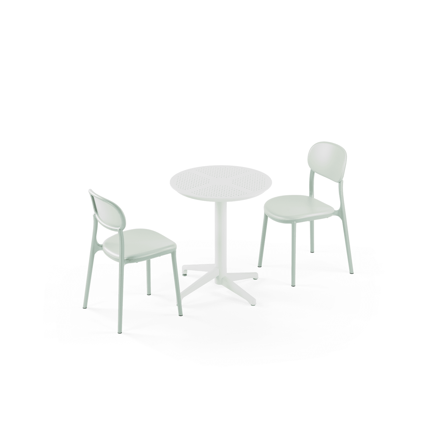 Yuvarlak Dış Mekan Bahçe Masa Sandalye Takımı 2 Kişilik 60 cm Çap - Otel, Restoran, Cafe, Balkon ve Teras İçin Paslanmaz Plastik Set