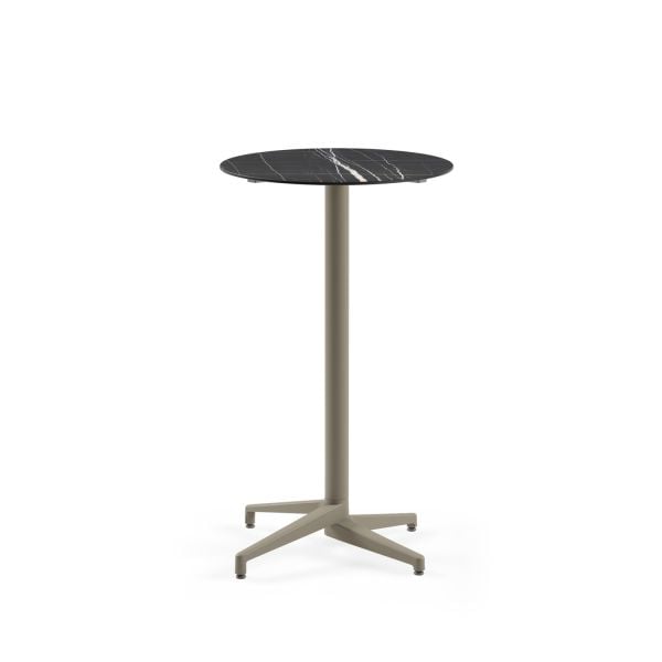 Compact Paslanmaz Bistro Kokteyl Otel Bar Masası – 70 cm Yuvarlak, Vizon Ayaklı, Siyah Mermer Desenli, İç ve Dış Mekan Kullanımına Uygun