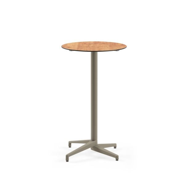 Compact Paslanmaz Bistro Organizasyon Bar Masası - 70 cm Yuvarlak Vizon Renk Ayaklı Novecento Ahşap Laminat Üst Tabla - Dış Mekan & İç Mekan Kullanımına Uygun, Dayanıklı ve Şık Bar Masası