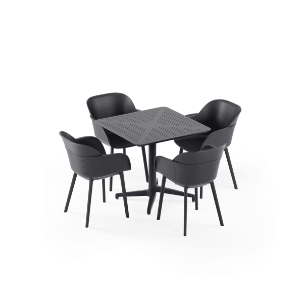 Antrasit Katlanabilir Bahçe Masa Sandalye Takımı 4 Kişilik 80x80 cm İç Ve Dış Mekan Masa Seti