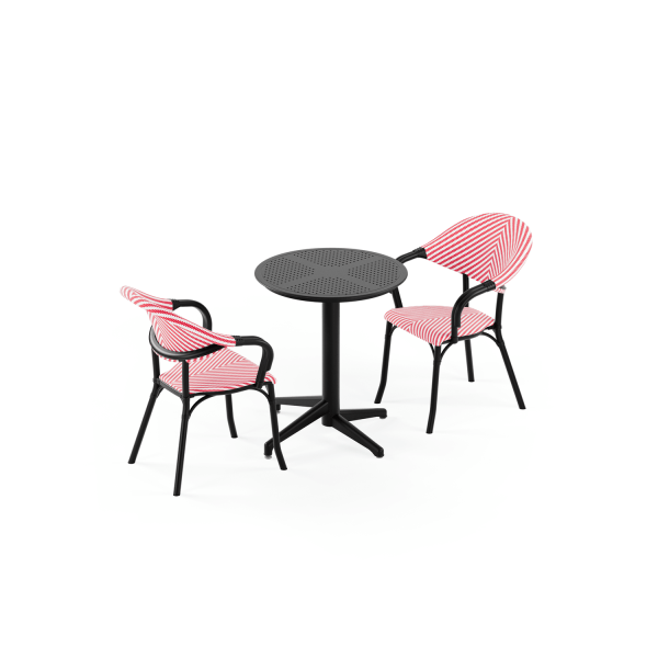 Siyah Kırmızı Fileli 2 Kişilik Bahçe Masa Sandalye Takımı