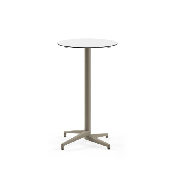 Compact Paslanmaz Bistro Cafe Bar Masası - Beyaz Mermer Desenli Laminat, Yuvarlak, Dış Mekan & İç Mekan Kullanımı, Vizon Renk Ayaklı, 70 cm Çap