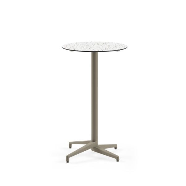 Compact Paslanmaz Bistro Mutfak Bar Masası – Terrazzo Mermer Desenli Laminat, Yuvarlak, 70 cm Çap, Dış Mekan & İç Mekan Kullanımı için Dayanıklı