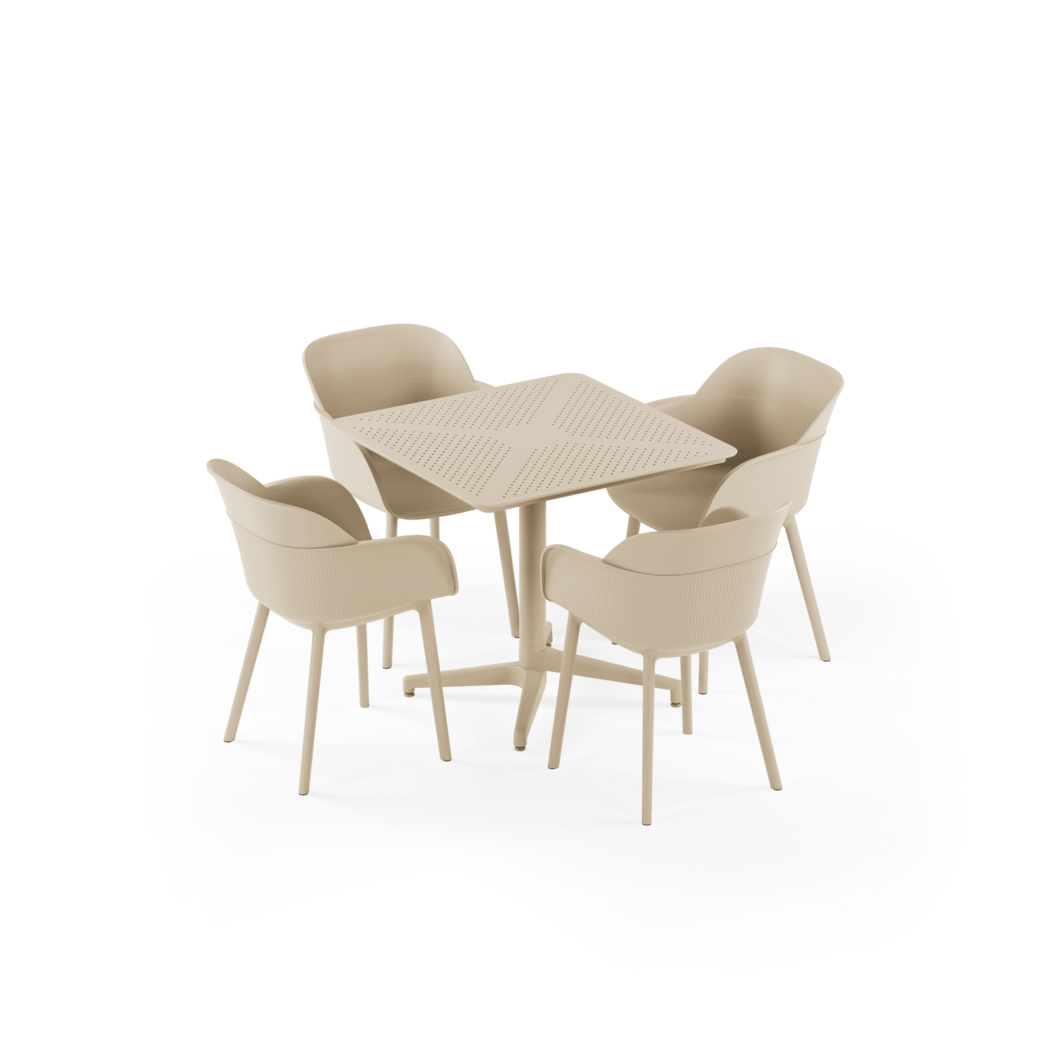 Bej Bahçe Masa Sandalye Takımı 4 Kişilik Katlanabilir 80x80cm | Dış Mekan Otel Cafe Mutfak Teras İçin Masa Sandalye Seti | Paslanmaz