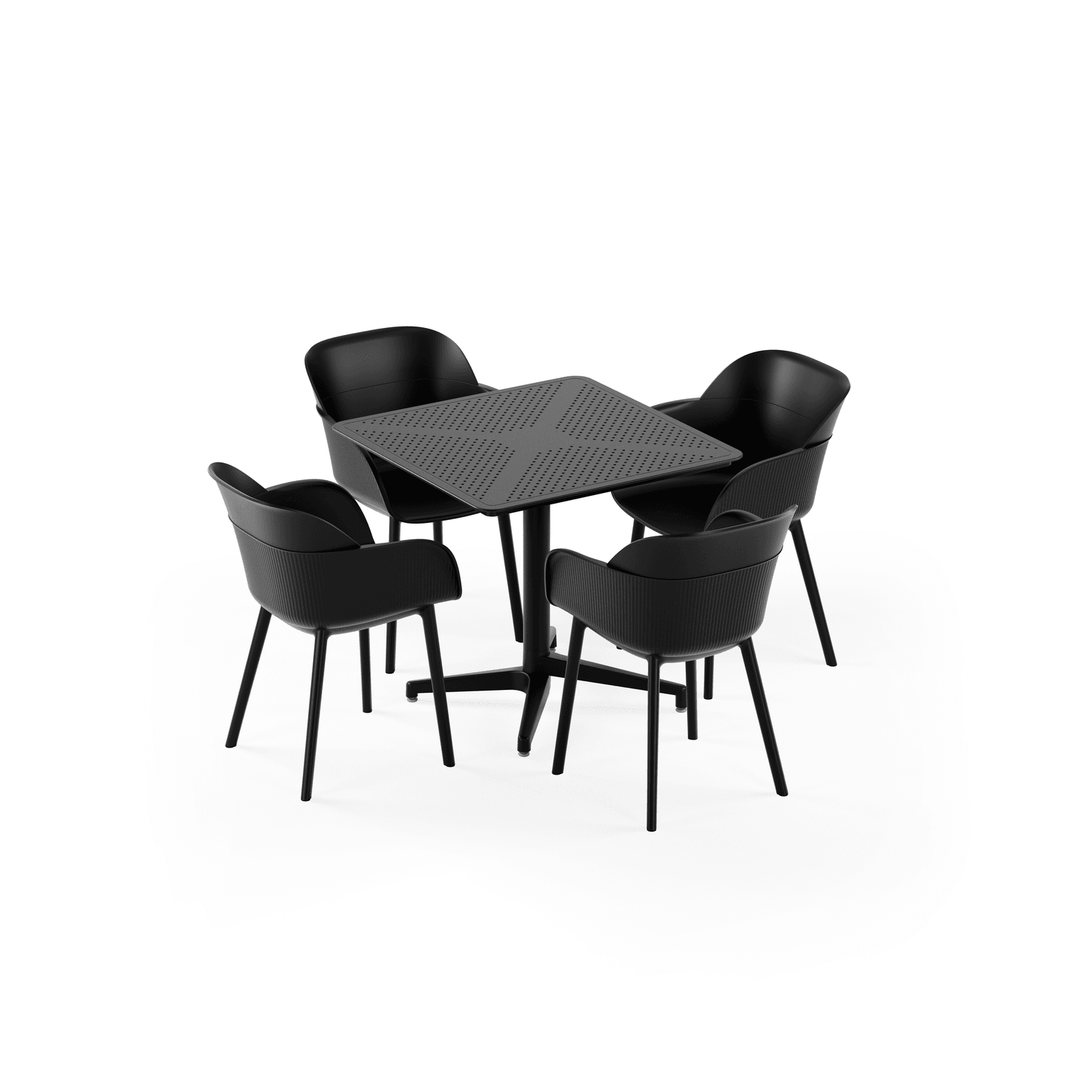 Siyah 4 Kişilik Bahçe Masa Sandalye Takımı | 80x80 Sabit Masa | Dış Mekan, Balkon, Kafe, Teras Uyumlu