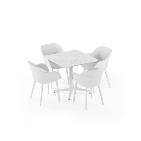 Beyaz 4 Kişilik Dış Mekan Bahçe Masa Sandalye Takımı | 80x80cm Sabit Masa Seti | Otel, Restoran, Cafe, Balkon, Teras İçin