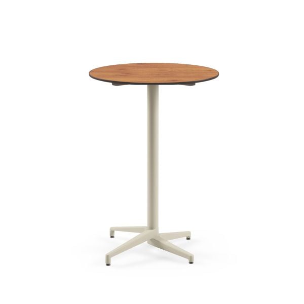 Compact Paslanmaz Bistro Organizasyon Otel Bar Masası - 77 cm Yuvarlak Bej Ayaklı, Novecento Ahşap Laminat Üst, Dış Mekan & İç Mekan Kullanımı için Dayanıklı