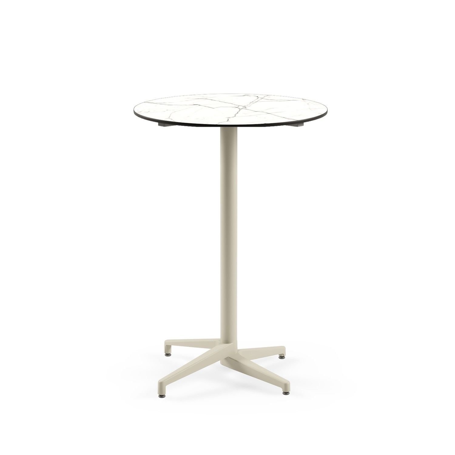 Compact Paslanmaz Bistro Restoran Bar Masası - Beyaz Mermer Desenli Laminat Üst, Yuvarlak, Dış Mekan & İç Mekan Kullanımı, 77 cm Çap