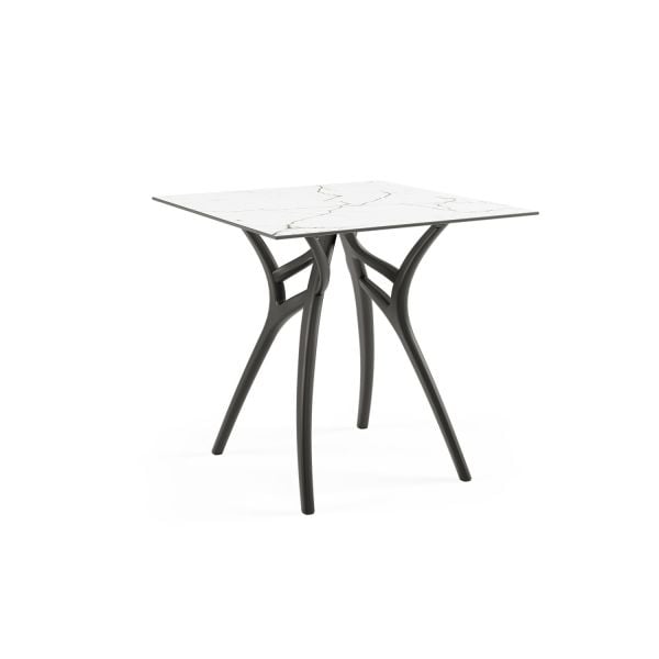 Siyah Ayak Beyaz Mermer Compact Dış Mekan Kare Masa