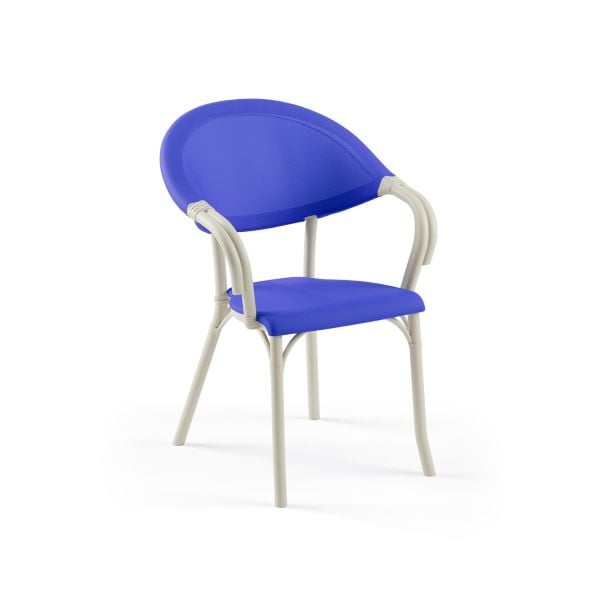 Bej Gövde Koyu Mavi Fileli Dış Mekan Bahçe Sandalyesi