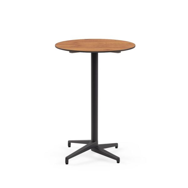 Compact Paslanmaz Bistro Otel Bar Masası – Antrasit Gri Ayaklı, Ahşap Laminat Üst Tabla, Dış Mekan Bahçe Kafe Restoran Kullanımı İçin Dayanıklı, 77 cm Çapında
