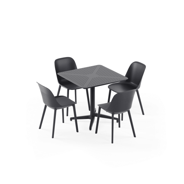 Antrasit 4 Kişilik Bahçe Masa Sandalye Takımı 80x80 cm | Dış Mekan, Balkon, Cafe, Restoran ve Teras İçin Paslanmaz Set