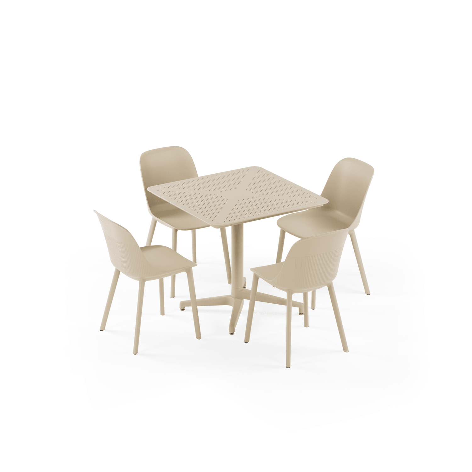 Bej Dış Mekan Bahçe Masa Sandalye Takımı 4 Kişilik Masa Seti 80x80 cm