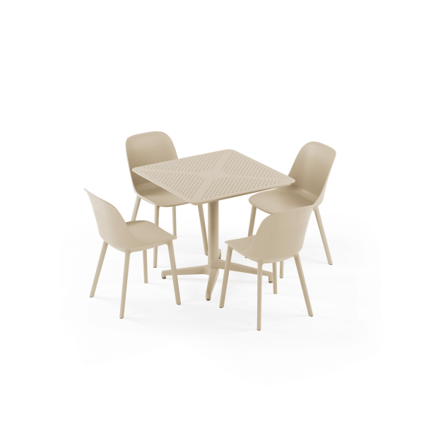 Bej Dış Mekan Bahçe Masa Sandalye Takımı 4 Kişilik Masa Seti 80x80 cm