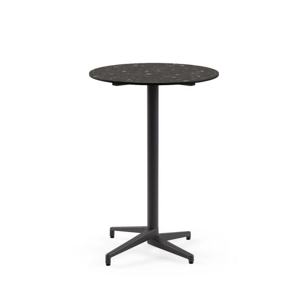 Compact Paslanmaz Bistro Mutfak Bar Masası - Terrazzo Mermer Desenli Laminat, Dış Mekan ve İç Mekan Kullanımı, Şık ve Dayanıklı Tasarım, 77 cm Çap