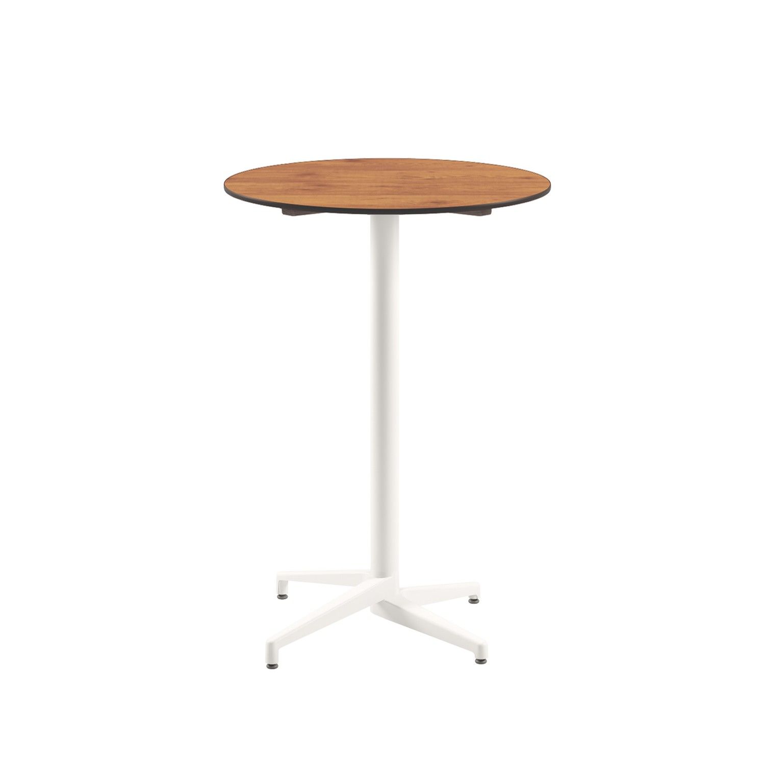 Compact Paslanmaz Bistro Organizasyon Açık Hava Bahçe Bar Masası - Novecento Ahşap Laminat Üst Tabla, Yuvarlak Beyaz Ayaklı, Dayanıklı ve Uzun Ömürlü