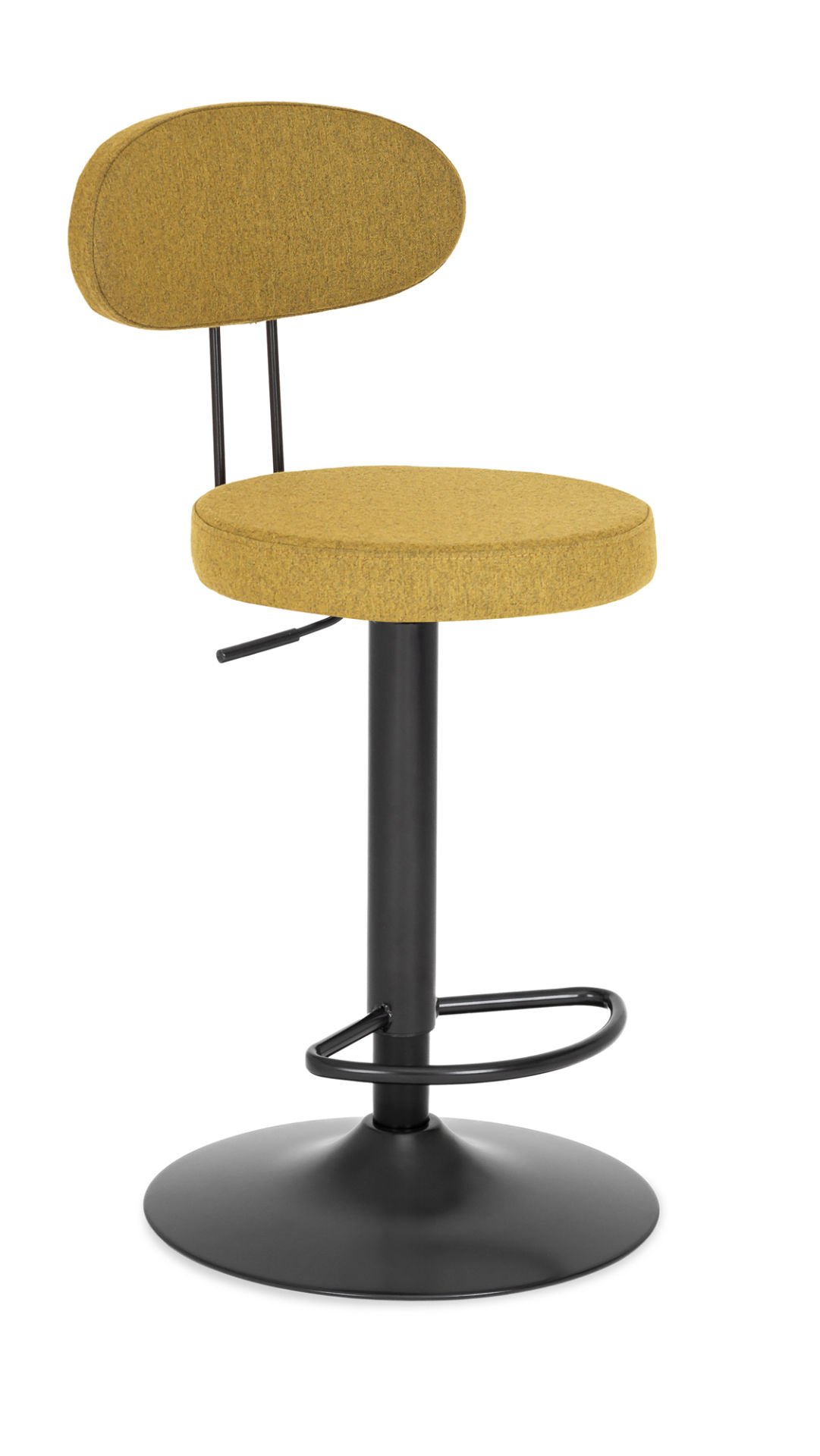 LEO Bel Destekli Sarı Kaşe Kumaş Metal Siyah Ayaklı Amortisörlü Arkalıklı Mutfak Bar Taburesi – Modern ve Ergonomik Tasarım