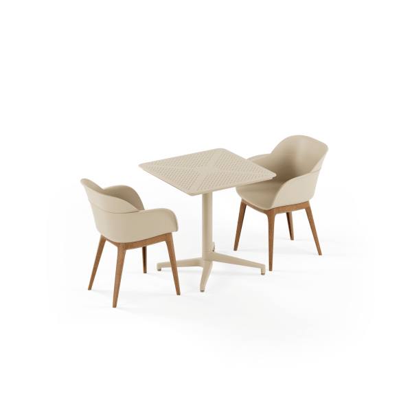 Bej 2 Kişilik Katlanır Masa Sandalye Takımı 70x70 cm | Şık Ahşap Ayaklı | Mutfak, Cafe ve Restoran İç Mekan Kullanıma Uygun