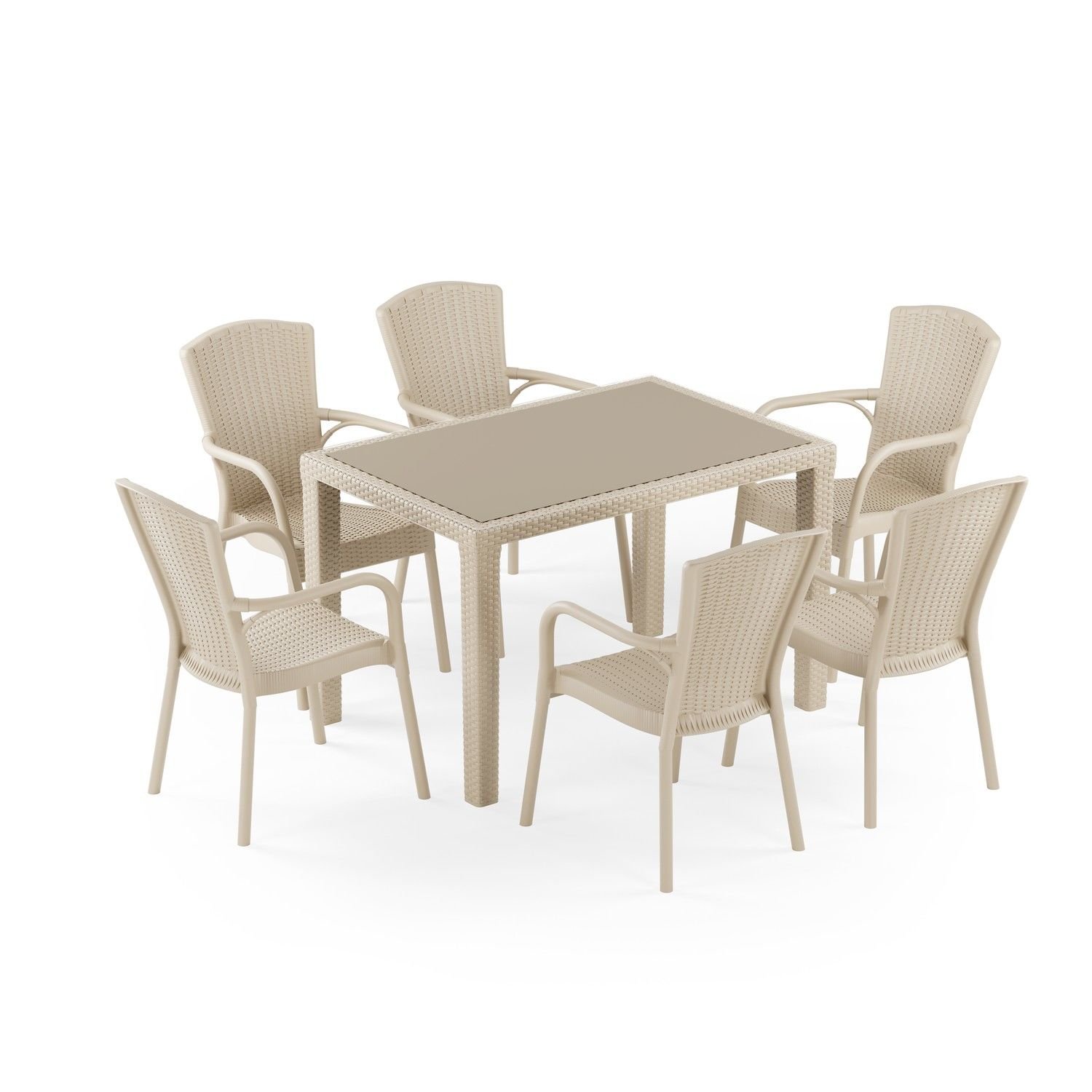 Bej Rattan Bahçe Masa Sandalye Takımı 6 Kişilik 80x120