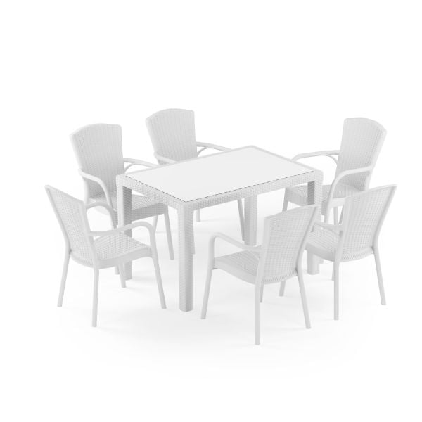 Beyaz 6 Kişilik Rattan Bahçe Masa Sandalye Takımı