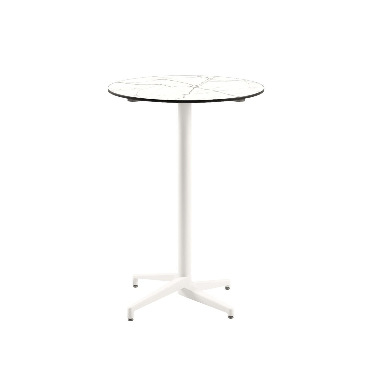 Compact Paslanmaz Bistro Mutfak Bar Masası - Beyaz Mermer Desenli Laminat Üst, 77 cm Yuvarlak, Dış Mekan Bahçe, Havuz Kenarı, Otel, Restoran, Teras, Balkon & İç Mekan Kullanımı