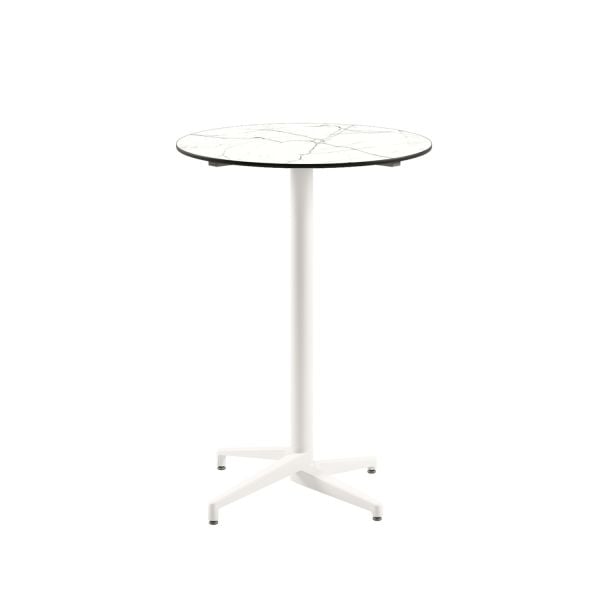 Compact Paslanmaz Bistro Mutfak Bar Masası - Beyaz Mermer Desenli Laminat Üst, 77 cm Yuvarlak, Dış Mekan Bahçe, Havuz Kenarı, Otel, Restoran, Teras, Balkon & İç Mekan Kullanımı