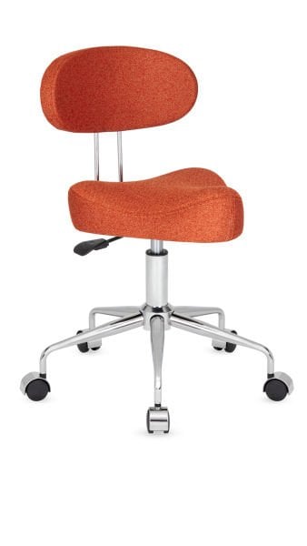 Arovi Tekerlekli Arkalıklı Turuncu Kumaş Çalışma Taburesi - Bel Destekli Ergonomik Ofis Taburesi