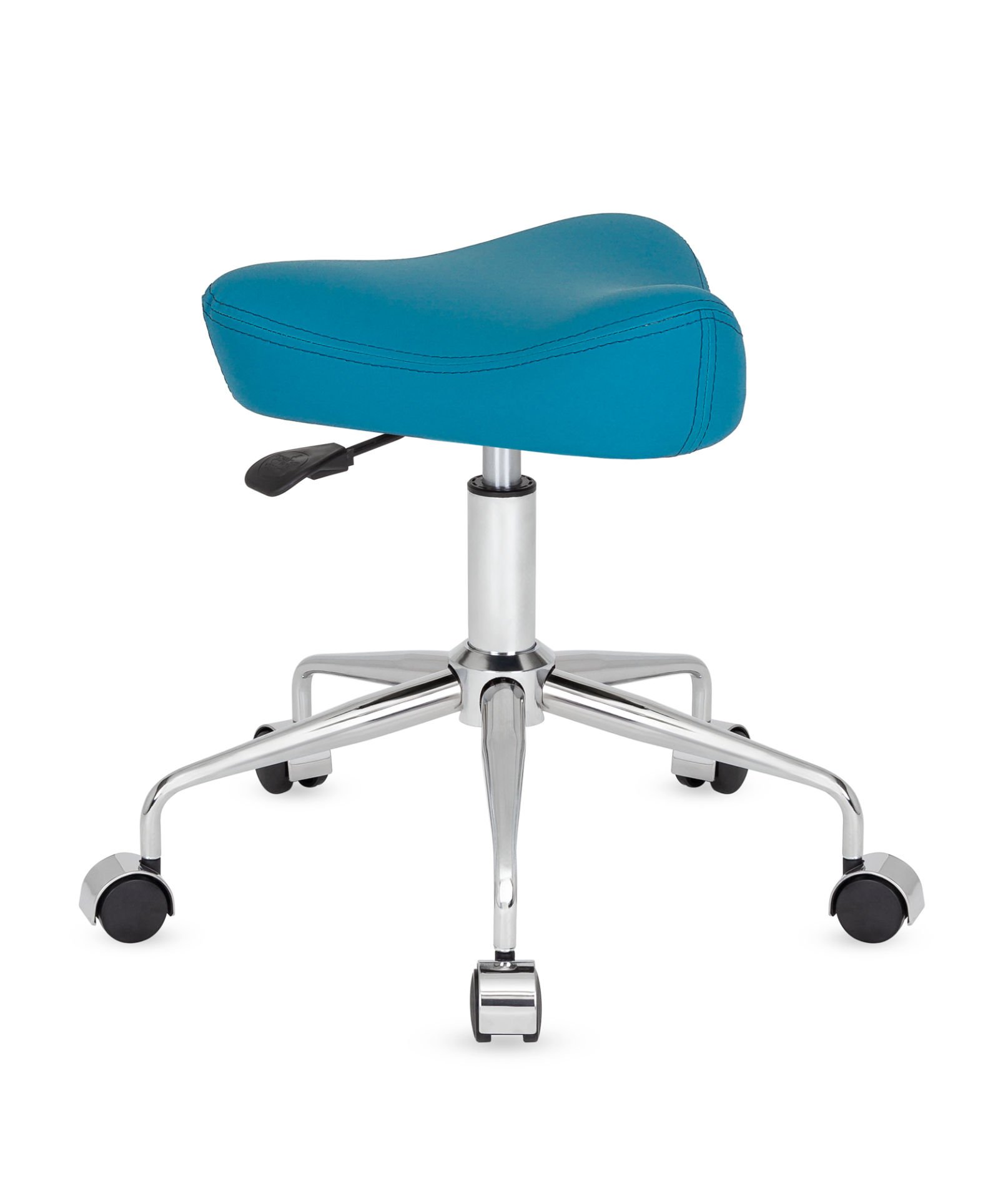 Arovi Mavi Deri Tekerlekli Tabure – Silinebilir, Dekoratif ve Ergonomik
